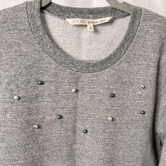 RACHEL ROY Cotton Sweatshirt Pearl Details Ruffled Wide Arms, Size M - Picture 2 of 7